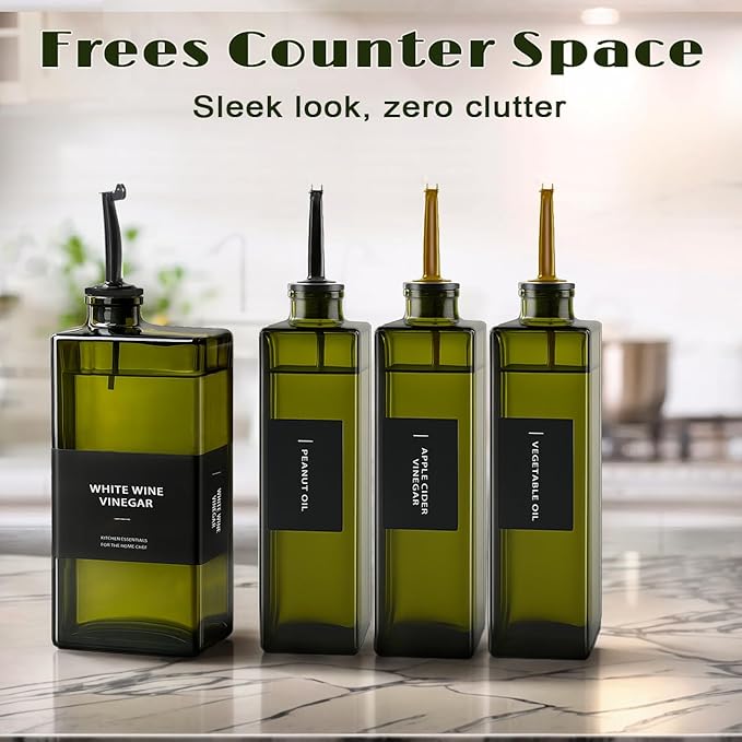 Olive Oil Dispenser Bottle for Kitchen - UV-Protected Oil Bottles 16.9oz, Oil and Vinegar Dispenser Set, Drip-Free Pourer, Elegant Kitchen Essential- 16.9oz, Set of 4-Ruum Studio Home