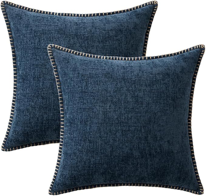 MIULEE Pack of 2 Couch Throw Pillow Covers 16x16 Inch Navy Blue Farmhouse Decorative Pillow Covers with Stitched Edge Soft Chenille Solid Dyed Spring Pillow Covers for Sofa Bed Living Room-Ruum Studio Home