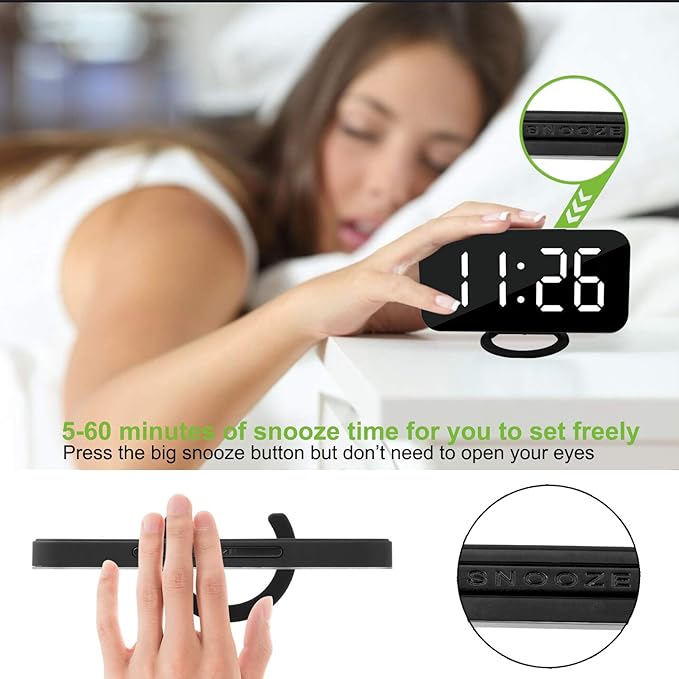 Digital Clock Large Display, LED Alarm Electric Clocks Mirror Surface for Makeup with Diming Mode, 3 Levels Brightness, Dual USB Ports Modern Decoration for Home Bedroom Decor-Black-Ruum Studio Home