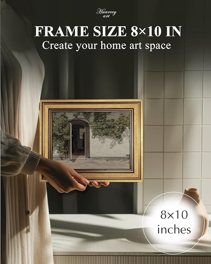 HUARCEY Gold Framed Vintage Wall Art Vineman Climbing The Walls Farmhouse Wall Decor Opening Door Oil Painting Picture Canvas Print Art Home Decor Aesthetic for Bedroom Bathroom Office 8x10in-Ruum Studio Home
