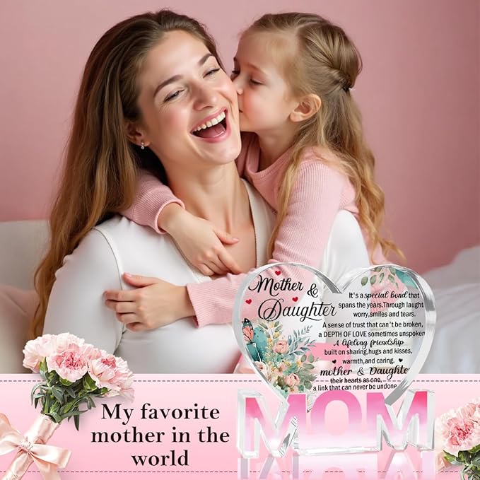 Mothers Day Gifts Best Mom Gifts -Gifts for Mom from Daughter Son - Best Mom Ever Gifts Unique Mother Birthday Acrylic Heart-Shaped Plaque Desk Decorations Present for Mom Christmas Anniversary-Ruum Studio Home