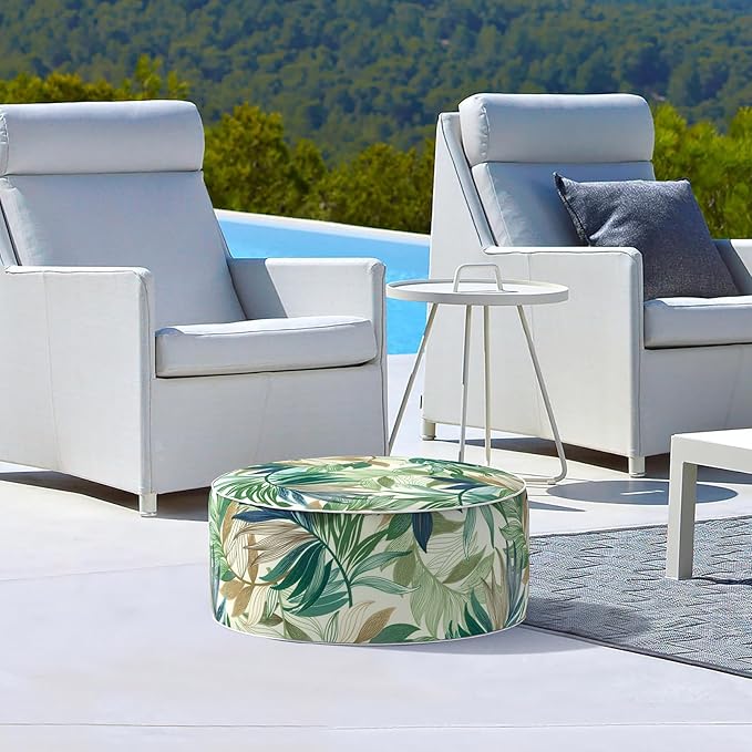 LVTXIII Inflatable Stool Ottoman Footrest with Handle, Decorative Fade-Resistant Foot Stool, Indoor or Outdoor Pouf for Home Garden and Camping Use, D21 x W 21 x H9, Lush Leaf Green-Ruum Studio Home