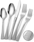 Hammered Silverware Set,20 Piece Modern Flatware Set Service for 4,Mirror Polished Stainless Steel Cutlery Set Utensil Set Tableware Set,Kitchen Knives Forks Spoons Set,Dishwasher Safe-Ruum Studio Home
