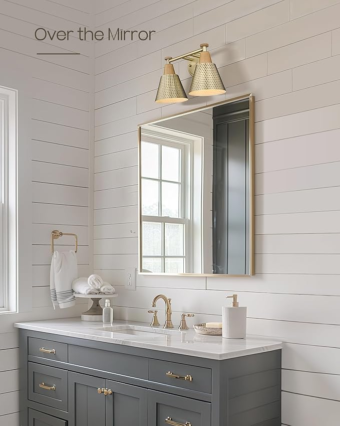 FEMILA Bathroom Light Fixtures, 2-Light Bathroom Vanity Lights Over Mirror, Antique Brass Wall Sconces, Hammered Metal Shade, 4FG59B-2W BG-Ruum Studio Home