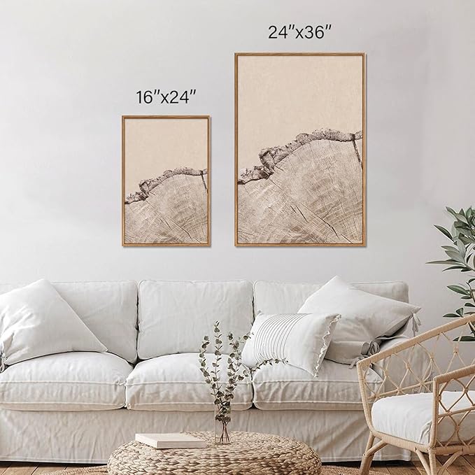 SIGNINART Large Tree Ring Framed Canvas Wall Art Set, Rustic Beige Wooden Wall Decor, Neutral Nature Wood Stump Artwork, Modern Art Prints for Bedroom Living Room Office 24"x36"x3-Ruum Studio Home