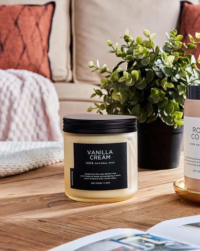 M&SENSE Vanilla Soy Candles, Medium 2 Wick 11.6oz 70 Hours Burning Time, All Natural Organic Soy Wax, Relaxing Aromatherapy Scented Candle, Housewarming Gift for Women and Men-Ruum Studio Home