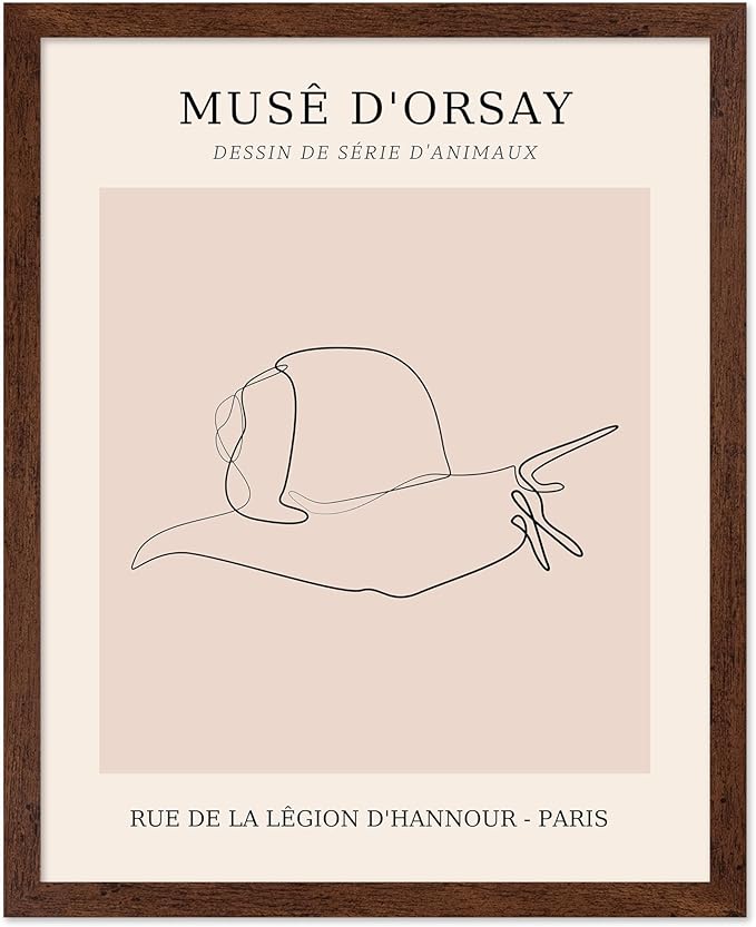 Poster Master Vintage Poster - Retro One Line Snail Drawing Print - Snail Line Art - Minimal Gift for Men, Women, Animal Lover - Abstract Wall Decor for Home, Office, 11x14 Brown Framed-Ruum Studio Home