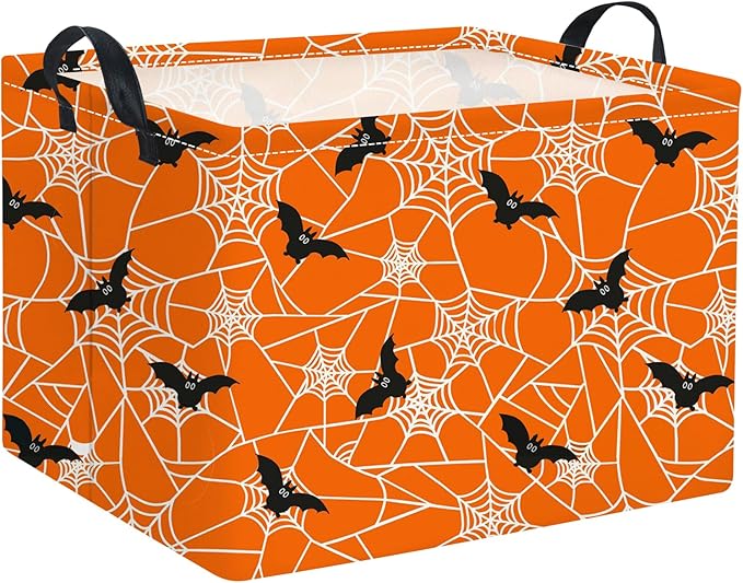HIYAGON Rectangular Halloween Basket for Boys and Girls Kids Trick or Treat Pumpkin Basket for Halloween Parties Cute Storage Bin Organizer Box Room Decor(Bat spider web)-Ruum Studio Home