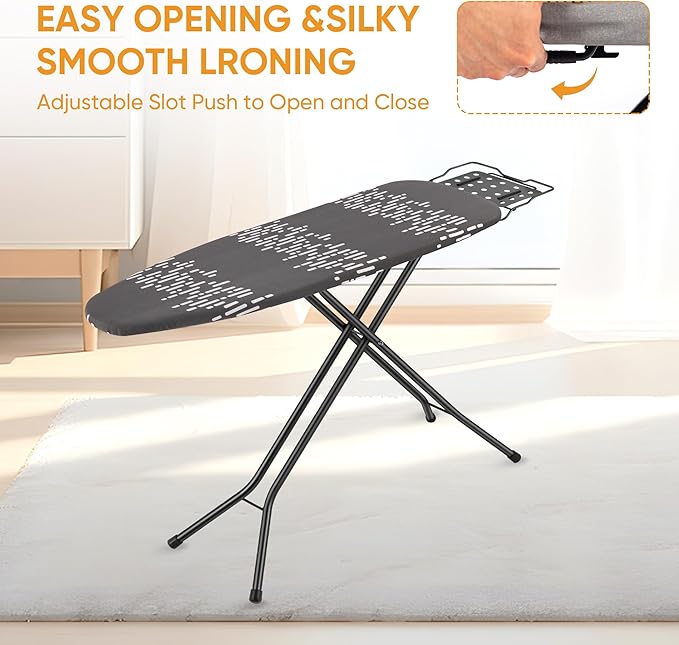 Deluxe Ironing Board with Heat Resistant Cover and Thicken Felt Pad, Safety Iron Rest, 4 Premium Steel Legs, Height Adjustable,Foldable-Ruum Studio Home