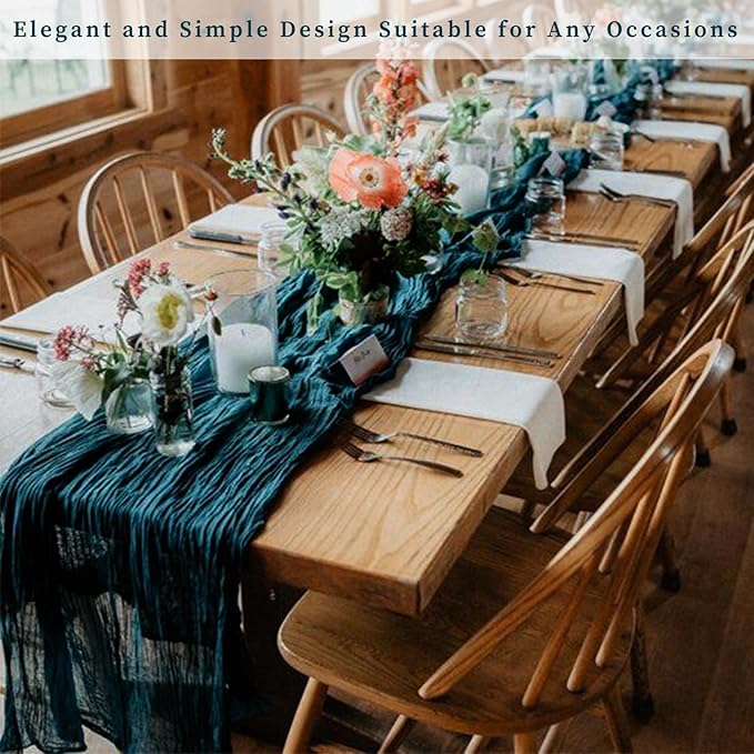20 Pack Teal 10FT Cheesecloth Table Runner Rustic Gauze Cheese Cloth Table Runner for Wedding Bridal Baby Shower Table Decorations Boho Fabric Sheer Birthday Party Table Decor 20 x 120 Inch Long-Ruum Studio Home