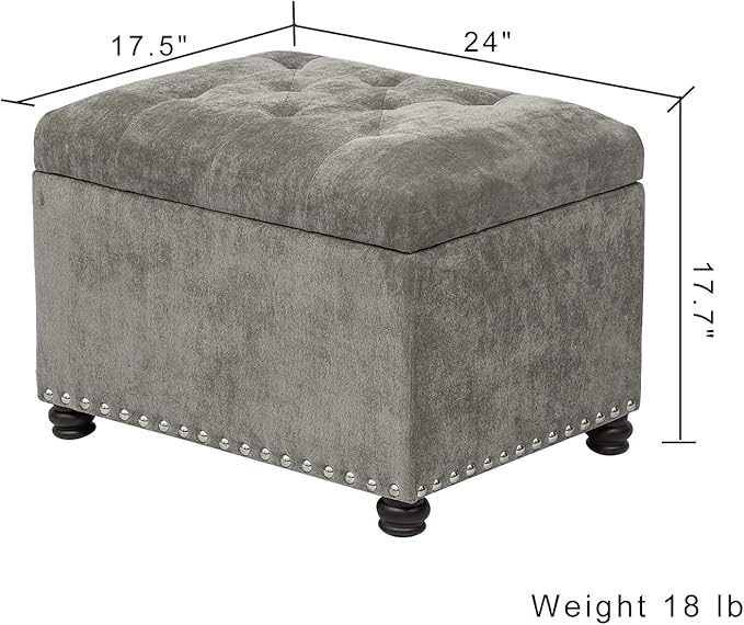 Joveco Storage Ottoman Foot Rest Stool, 24" Velvet Footstool Bench for Living Room Bedroom, Light Grey-Ruum Studio Home