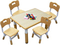 Kids Table and 4 Chairs Set with Graffiti Desktop, Toddler Furniture Set, Non-Slip, Table Children Study Desk, Dining Table, Height Adjustable Desk, Painting Desktop for Kids (31.5x23.6Inch)-Ruum Studio Home