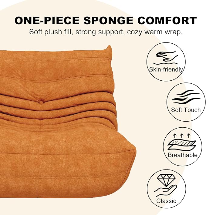 Bean Bag Chair for Adults, Bean Bag Sofa - Adult Size with Soft Waterproof Fabric for Living Room, Apartments, Reading Corner, Gaming, and Movie Venue (DarkOrange)-Ruum Studio Home