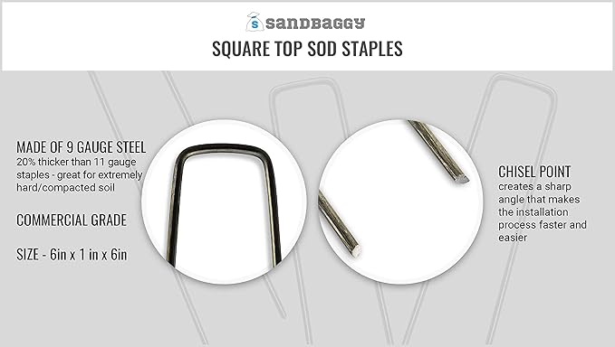 Sandbaggy 6 inch Landscape Sod Staples (9 Gauge Steel) ~ Great for Hard Soil - 20% Thicker Than Competition - Trusted by Farmers & Contractors Across USA (100 Staples)-Ruum Studio Home