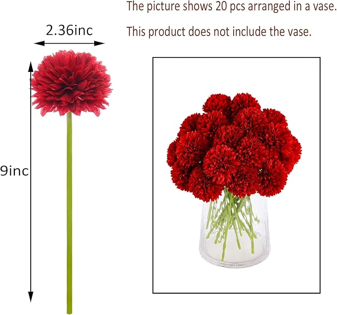 Kimura's Cabin 20pcs Fake Mums Flowers Artificial Silk Chrysanthemum Hydrangeas Ball for Wedding Arrangements Home Kitchen Party Table Centerpieces DIY Bouquets (Red)-Ruum Studio Home