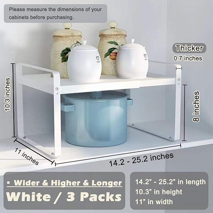3 Pack Expandable Cabinet Shelf Organizer Kitchen Shelf Riser Stackable Pantry Shelves Kitchen Organizers and Storage Metal Spice Rack Countertop Organizer Cupboard Adjustable Shelfs Desk Rack Shelf-Ruum Studio Home