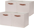 HNZIGE Foldable Storage Cubes Bins for Organizing, Set of 4, Fabric Cube Canvas Storage Bins 11 x11, Collapsible Bins for Organization with Handles for Shelf Nursery(Beige)-Ruum Studio Home