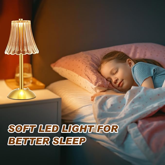 Liliful 1 Pcs LED Portable Cordless Table Lamp Touch Battery Operated Rechargeable Desk Lamp 3 Color Dimmable for Bedroom Living Room Dining (Rose Style,Gold)-Ruum Studio Home