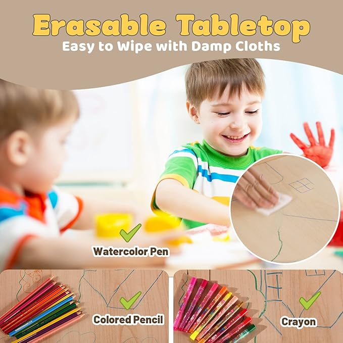 FUNLIO Kids Table and 4 Chairs Set, Height Adjustable Toddler Table and Chair Set for Ages 3-8, Easy to Wipe Arts & Crafts Table, for Classrooms/Daycares/Homes, CPC & CE Approved (5-Piece Set) - Gray-Ruum Studio Home
