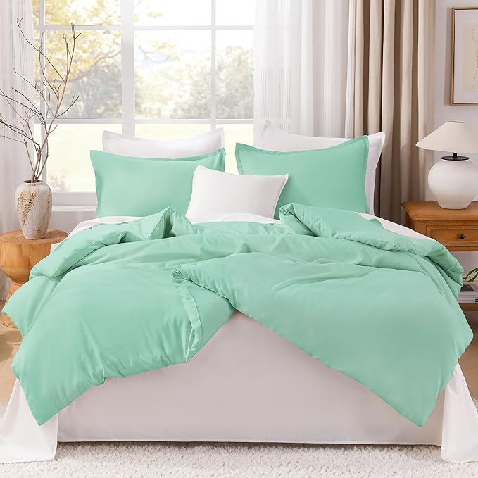 Litanika Comforters Mint Green King Size, 3 Pieces Lightweight Solid Bedding Set & Collections, All Season Fluffy Bed Set (104x90In Comforter & 2 Pillowcases)-Ruum Studio Home