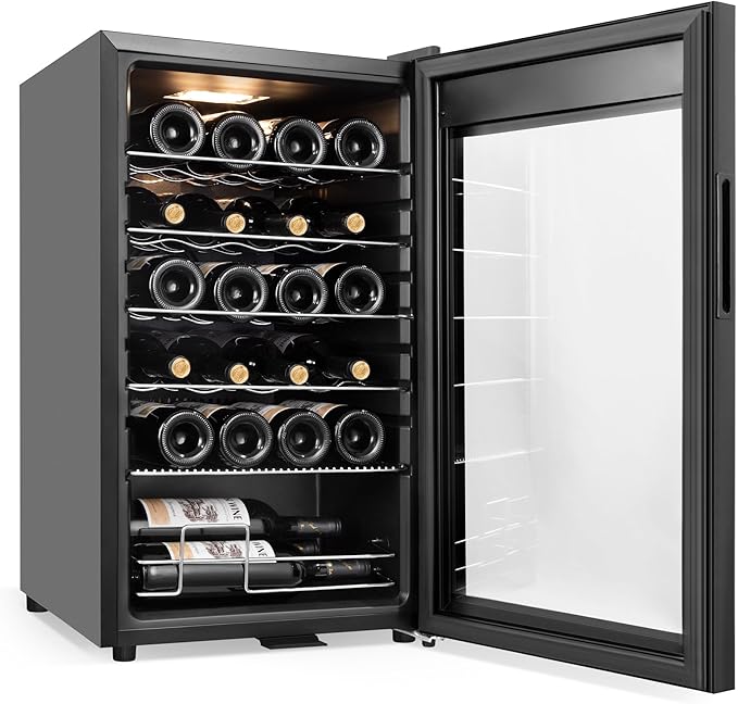 24 Bottles Wine Cooler Refrigerator, Small Wine Fridge Mini Wine Fridge Countertop with Glass Door Wine Cellars for Red Wine, Champagne, Dry White Wine, Sparkling Wines-Ruum Studio Home