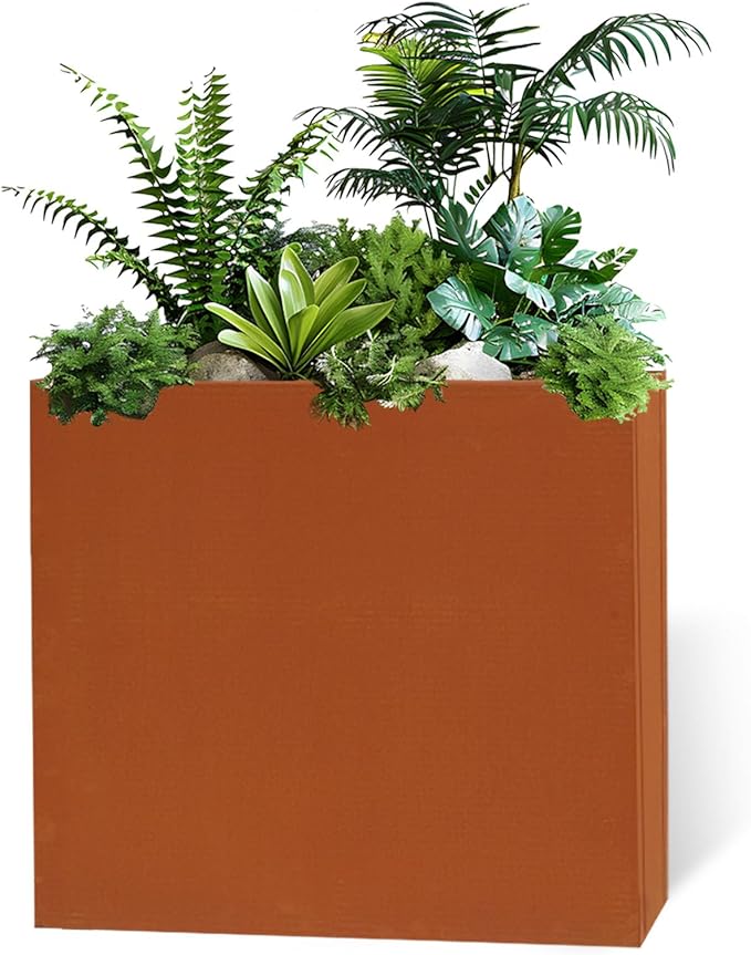 Galvanized Steel Metallic Heavy Planter for Outdoor Plants Metal Outdoor Planter Spliced Flower Box with Partitions for Outside,Indoor,Garden (Corten, 24 * 10 * 24)-Ruum Studio Home