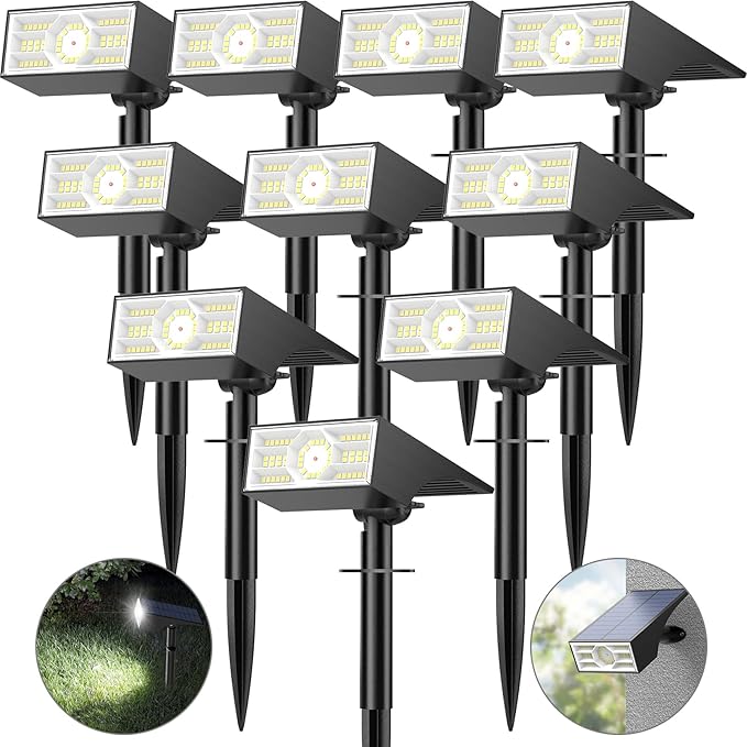 Solar Spot Lights Outdoor, 10 Pack Outdoor Solar Lights for Yard Waterproof, 4 Lighting Modes Solar Landscape Spotlights, Auto On/Off Solar Powered Flood Lights Garden Pathway (Cool White)-Ruum Studio Home