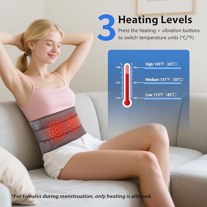 Lower Back Massager with Heat, Heating Pad for Back, Stomach Heating Pad, Waist Belt Wrap with Heat Vibration 3 Levels Adjustable, Touchscreen Control, Adjustable Size, Gifts for Dad Mom (Grey)-Ruum Studio Home