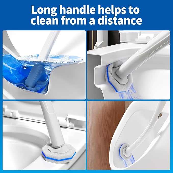 Disposable Toilet Brush Cleaning System with 50pcs Refills Pads Replacement Heads, Toilet Cleaning Stick, Wall Mounted Toliet Wand Kit Bathroom Maintenance, Toilet Bowl Cleaner Wands Holder and Set-Ruum Studio Home