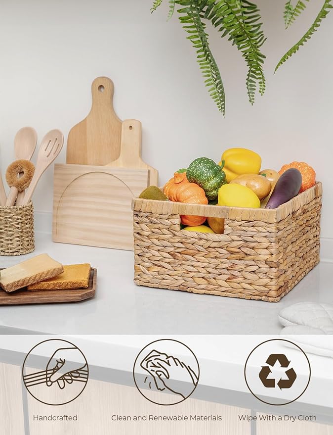 StorageWorks Wicker Storage Basket, Large and Small Baskets, Water Hyacinth Basket for Organizing, Decorative Water Hyacinth Storage Baskets, Set of 2-Ruum Studio Home
