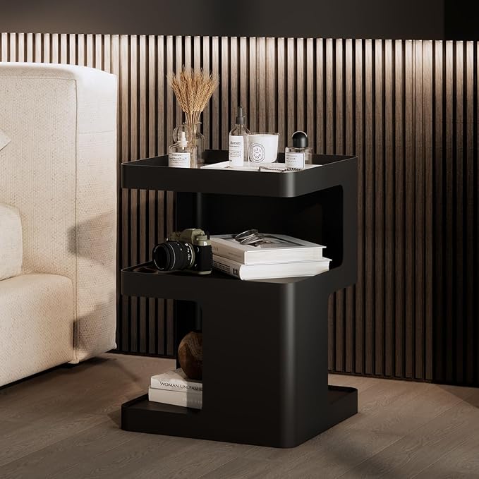 Modern Side Table,Small end Tables for Small Spaces,Black Metal nightstand,Bedside Tables,Accent Table with Storage for Couch, Bedroom,Living Room.No Assembly Required-Ruum Studio Home