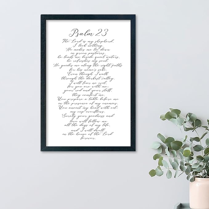 LuZhiQiang Psalm 23 Wall Art Bible Verse 16"×11" Christian Inspirational Scripture Sign Wood Framed Wall Hanging Decor (Black)-Ruum Studio Home