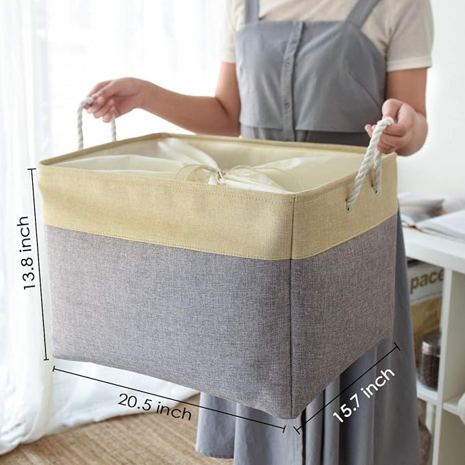 TheWarmHome Storage Bins Baskets for Organizing - Extra Jumbo 3 Pack 20.5Lx15.7Wx13.8H Sturdy Fabric Storage Basket for Shelves, Decorative Foldable Closet Nursery Toy (Gold&Grey)-Ruum Studio Home