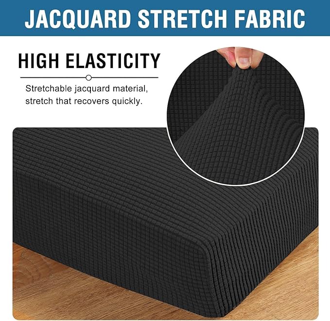 H.VERSAILTEX Super Stretch Individual Chaise Cover Sectional Couch Covers for L Shaped Sofa Both Left/Right Featuring Thick Jacquard Textured Twill Fabric (1 Piece Chaise Cover Large, Black)-Ruum Studio Home
