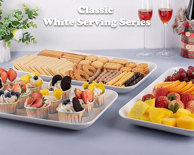 Delling 16 inch Serving Platter Set, White Porcelain Platters for Serving Food, Large Serving Trays for Party, Entertaining, Fruit, Appetizer, Oven Safe Dinnerware Set of 3-Ruum Studio Home