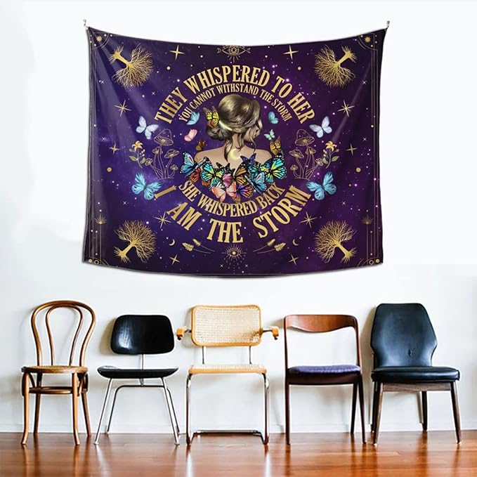 Inspirational Quote Tapestry,They Whispered to Her You Cannot Withstand The Storm Positive Motivational Uplifting Encouragement Gifts Wall Decor for Bedroom,Inspirational Gift for Women Teens Girls-Ruum Studio Home