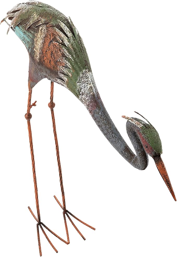 Alpine Corporation 30" Tall Outdoor Rustic Metal Bowing Crane Statue Yard Art Decoration-Ruum Studio Home