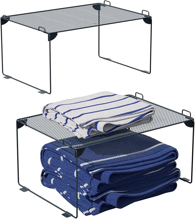 Neudeco Stackable Cabinet Shelf Organizer - 2 Pack Metal Mesh Stacking Shelves for Kitchen, Closet, Bathroom, Countertop and Cabinet -Gray-Ruum Studio Home