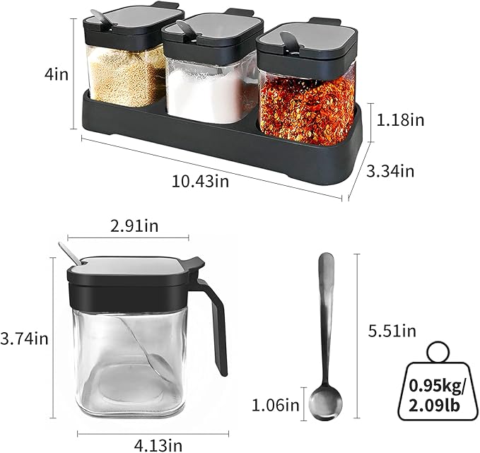XIUDI Glass Spice Jars(3 piecesset)，Seasoning Containers with 304 Stainless Steel Lids and Spoons，Clear Glass Condiment Canisters Pots Seasoning Box Salt Container Sugar Bowl，for Kitchen,-Ruum Studio Home