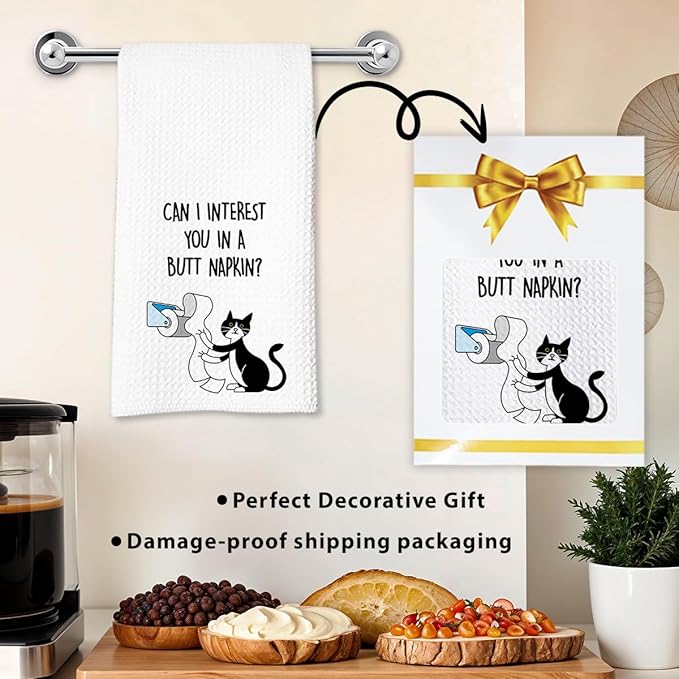 Cat Hand Towel, Funny Bathroom Kitchen Towels, Waffle Weave Microfiber Dish Cloth, Gift for Cat Lovers, Cute Kitty Tea Towel for Home-Ruum Studio Home