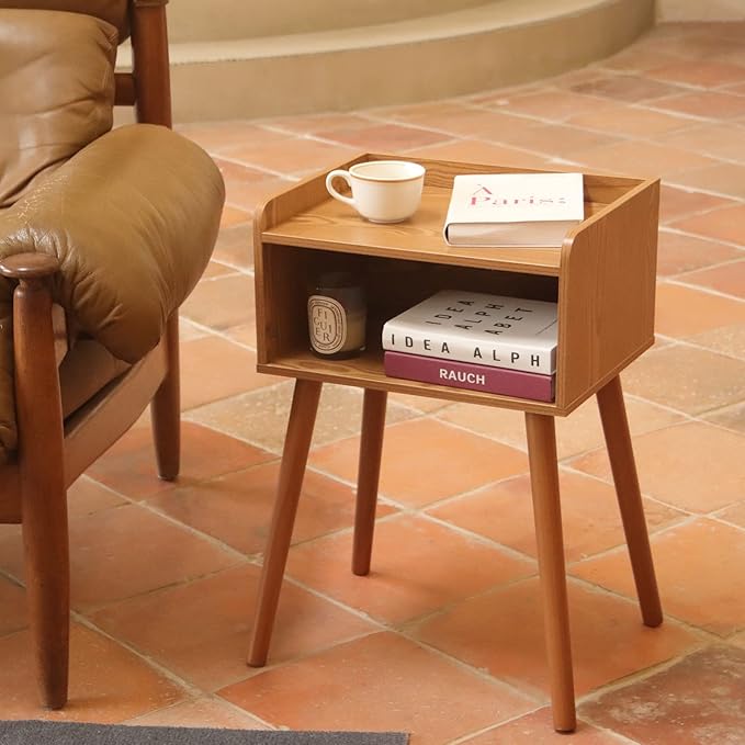 MaxSmeo Nightstand, Mid Century Modern Side Table Bedroom with Storage, Small End Bedside Table with Solid Wood Legs for Living Room, Office Small Spaces (Brown)-Ruum Studio Home