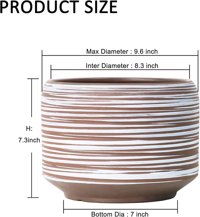 10 Inch Ceramic Plant Pot with Drainage – Large Flower Pot for Indoor Outdoor Plants, Modern Decorative Planter for Patio, Balcony, Garden, or Home Decor-Ruum Studio Home