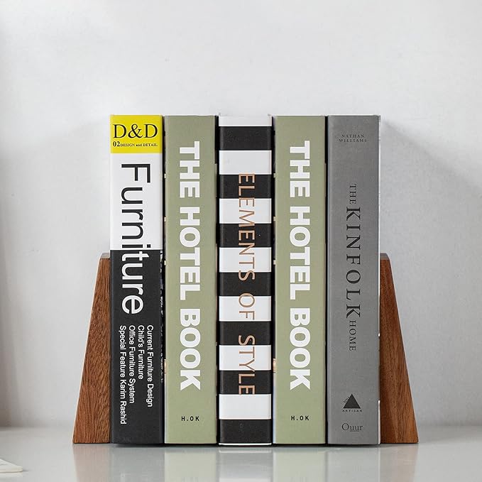 Muso Wood Book Ends, Thickened Wooden Bookends for Heavy Books, Creative Decorative Bookends for Shelves, Non-Skid Book Ends, Handmade Acacia Wood Bookends-Ruum Studio Home