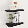 Fun Memories Black Floating Shelves 16 Inch Long, 9 Inch Deep Wall Shelf for Bathroom, 16 x 9 Floating Shelf for Living Room, Bedroom, Kitchen, Rustic Wood Shelves for Wall, Set of 2-Ruum Studio Home