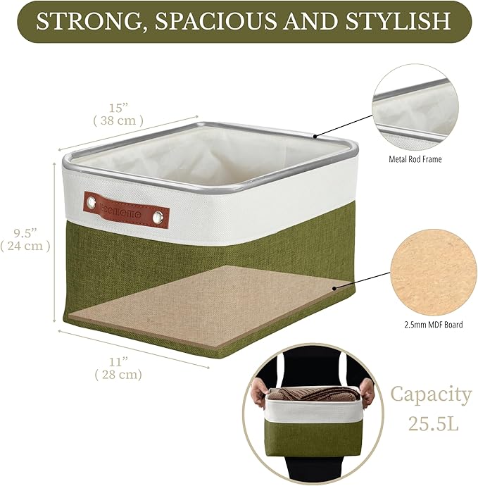 DECOMOMO Storage Bins Fabric Storage Baskets for Shelves, Linen Closet Organization Toys Nursery (Olive Green and White, Large - 3 Pack)-Ruum Studio Home