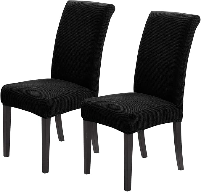 Joccun Chair Covers for Dining Room Set of 2,Dining Chair Slipcovers Stretch Dining Room Chair Covers Seat Protector,Washable Parsons Chair Cover for Home,Hotel,Banquet(Black,2 Pack)-Ruum Studio Home