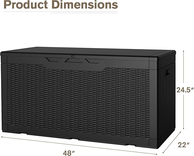 JUMMICO 100 Gallon Resin Deck Box, Waterproof Outdoor Storage Box with Lockable Lid for Garden Tools, Patio Cushions (Black)-Ruum Studio Home
