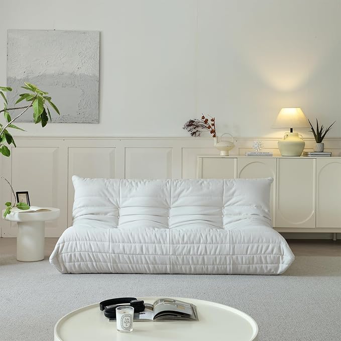 Luxury Sofa Couch Chair, Lazy Floor Seating, Fireside Bean Bag Chair, Ergonomic Tatami Sofa Lounger for Living Room, Bedroom, Office, 3 Seat, White-Ruum Studio Home