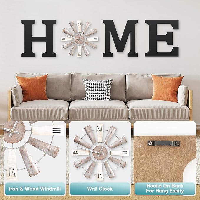 Farmhouse Home Signs with Windmill Clock Wall Decor Rustic Home Letters Wall Art for Living Room Kitchen Entryway Dining Room Bedroom (black)-Ruum Studio Home