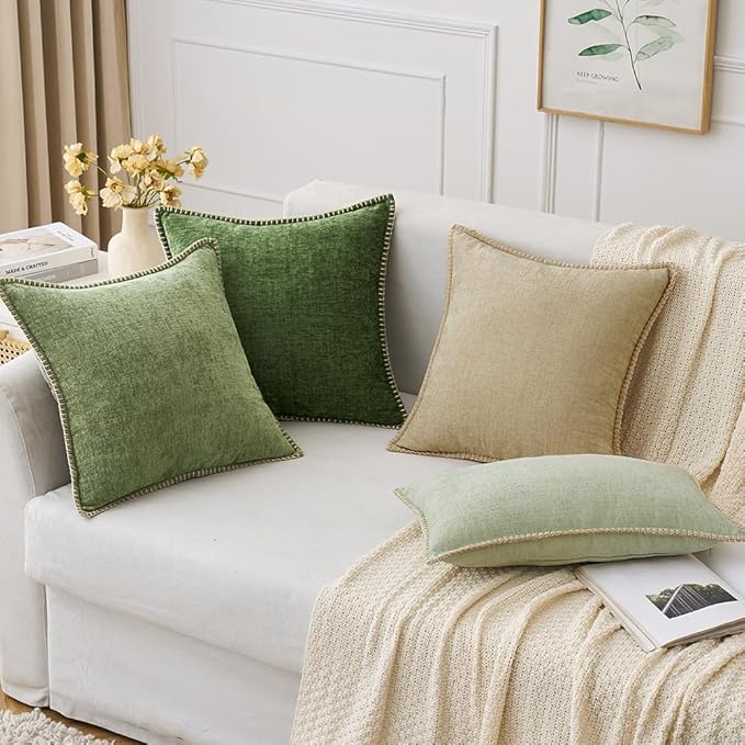 MIULEE Pack of 2 Christmas Pillow Covers 26x26 Inch Moss Green Farmhouse Decorative Throw Pillow Covers with Stitched Edge Soft Chenille Solid Dyed Couch Pillow Covers for Sofa Bed Living Room-Ruum Studio Home